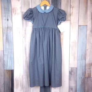 Strasburg Children Blue Black Gingham Short Balloon Sleeve Dress w/ Ties size 6